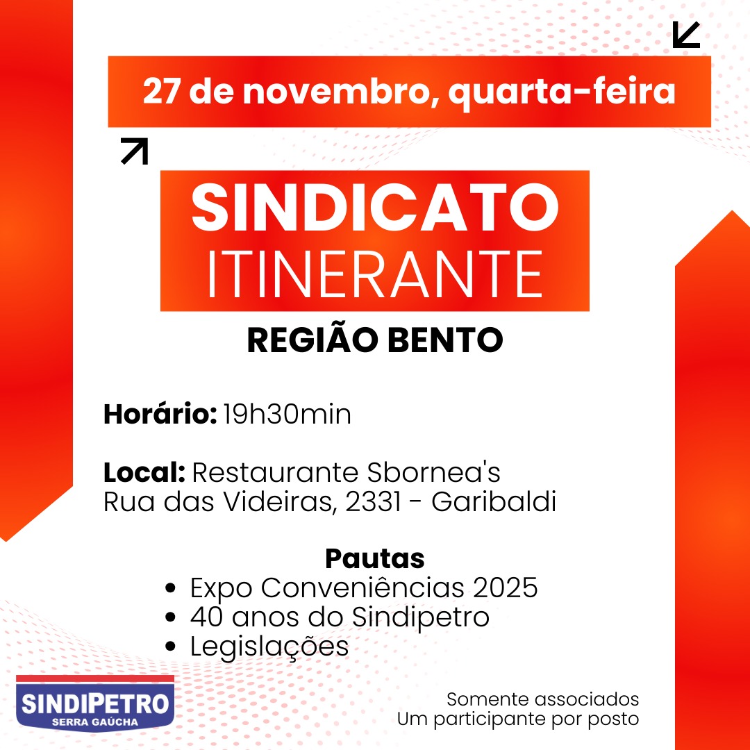 REUNIÃO-JANTAR - SINDICATO ITINERANTE- REGIÃO BENTO GONÇALVES