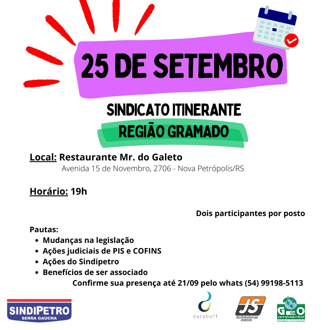 REUNIÃO-JANTAR - SINDICATO ITINERANTE- REGIÃO GRAMADO